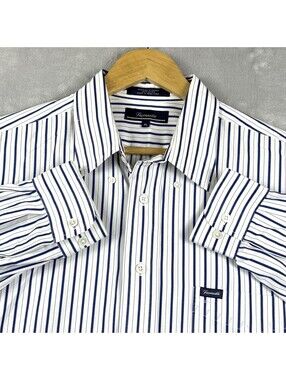 Faconnable White Blue Striped Button Up Dress Shirt Long Sleeve Men's XL Design